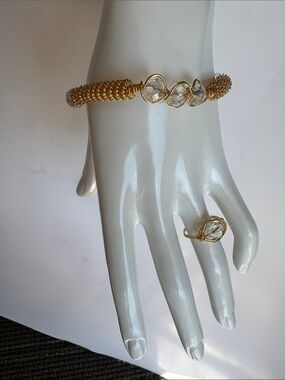 Gold Wire Handcrafted Woman’s Set of  Bracelet  6.75” + Ring 6.5